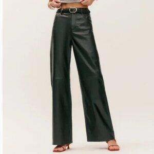 NWT Reformation Veda Kennedy Black Leather Wide Leg Pants